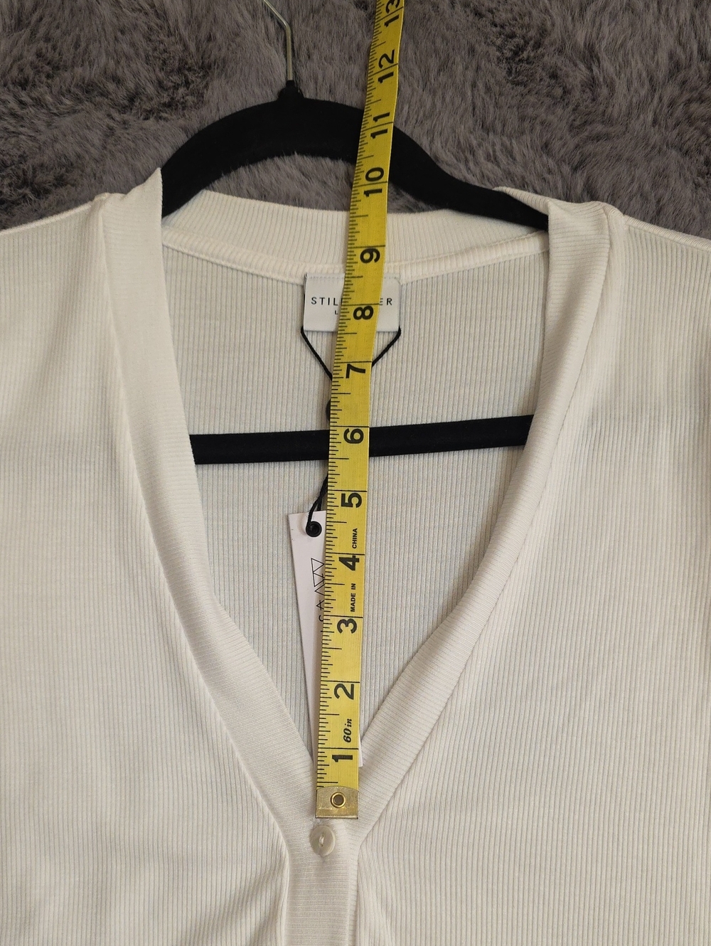 Stillwater Soft Ribbed White Long Long-Sleeve V-Neck Bodysuit Large - Picture 6 of 10